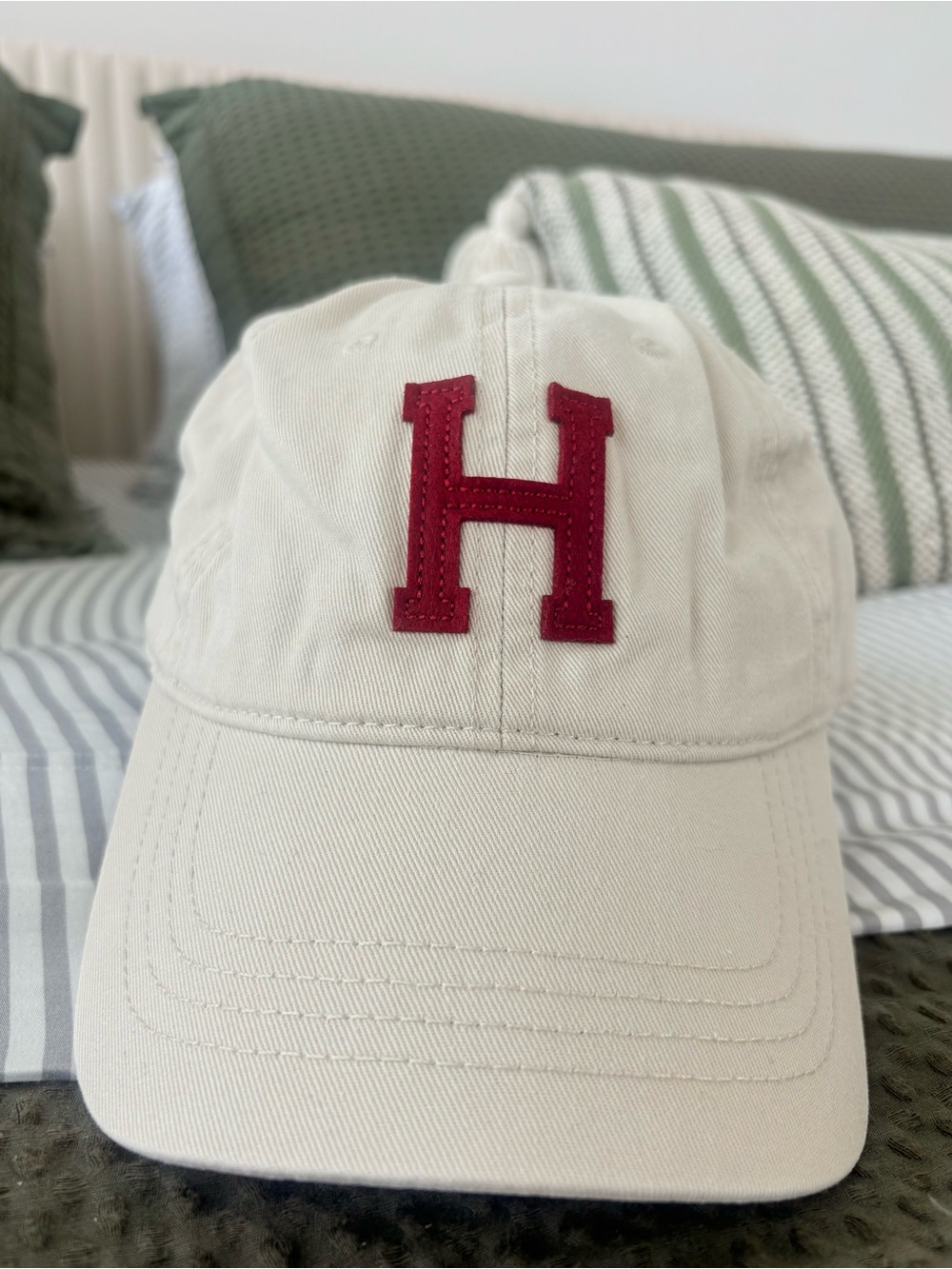Bought at Harvard! Like New! Cream Baseball Cap with Burgundy 'H' Patch